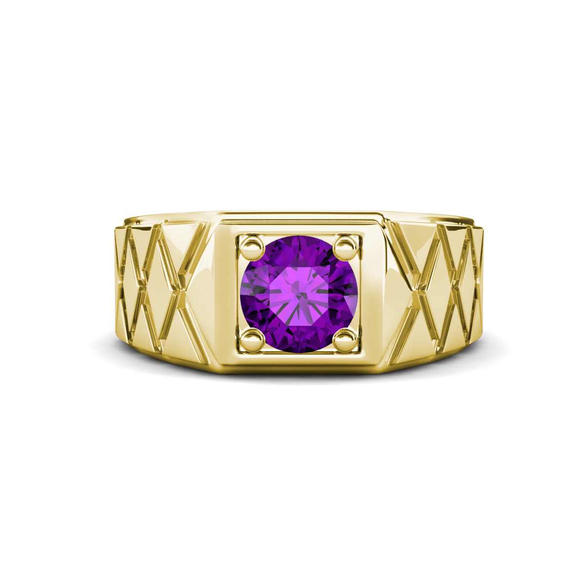 Jabari 0.87 ct Amethyst (6.50 mm) Criss Cross Design Shank Solitaire Men Band (9.5 mm) 